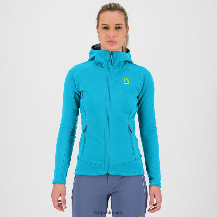 femmes Karpos atoll bleu mezzodi sweat à capuche avec polaire 28PL681149