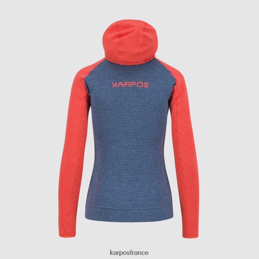 femmes Karpos indigo vintage/corail chaud ambrizzola w sweat à capuche entièrement zippé 28PL681165