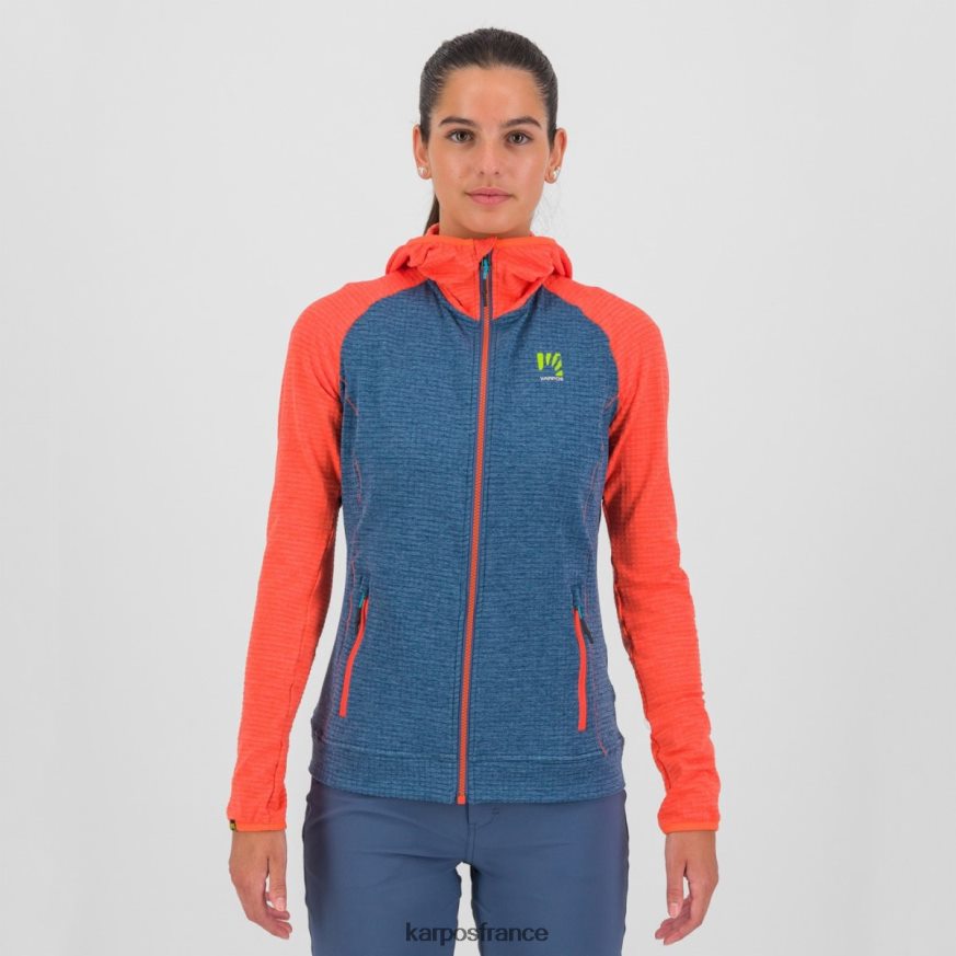 femmes Karpos indigo vintage/corail chaud ambrizzola w sweat à capuche entièrement zippé 28PL681165