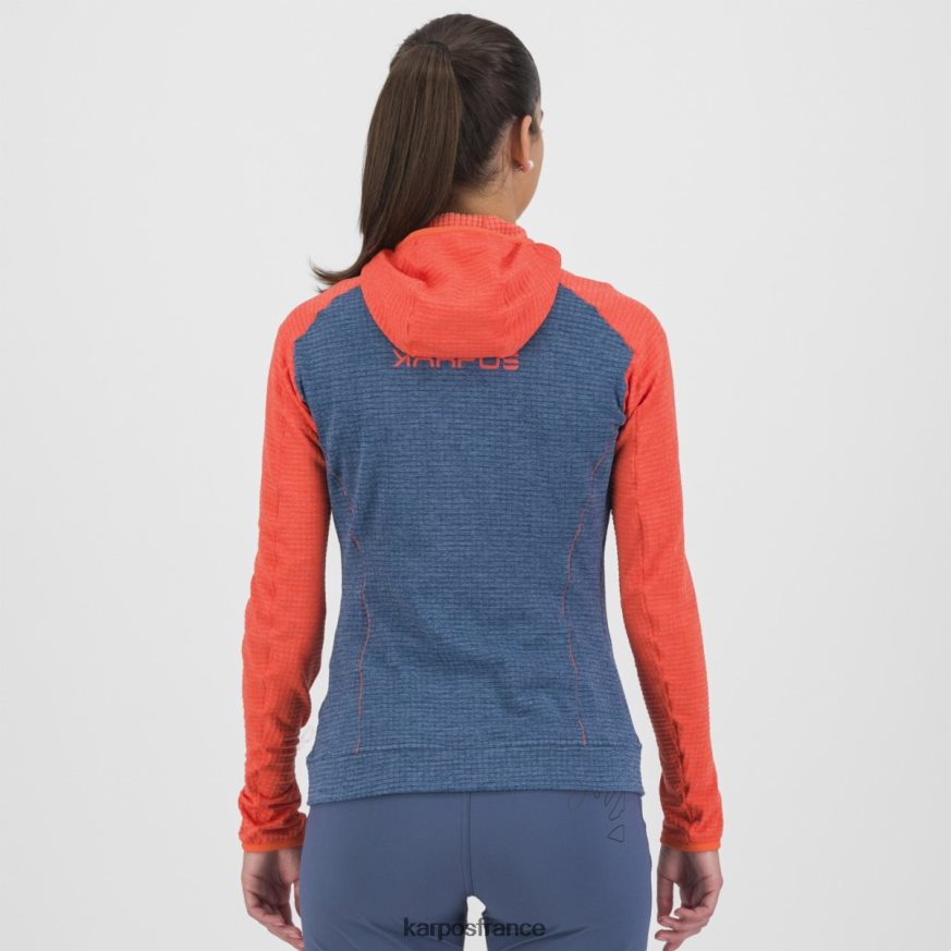 femmes Karpos indigo vintage/corail chaud ambrizzola w sweat à capuche entièrement zippé 28PL681165