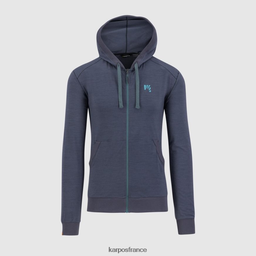 Hommes Karpos bleu ombré coppolo sweat à capuche entièrement zippé en mérinos 28PL68183